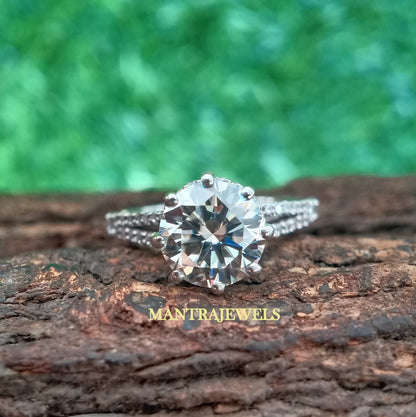 Round Moissanite Engagement Ring, Double Hidden Halo Ring, 14k White Gold Wedding Ring, 8 Prong Moissanite Ring, Forever One Engagement Ring