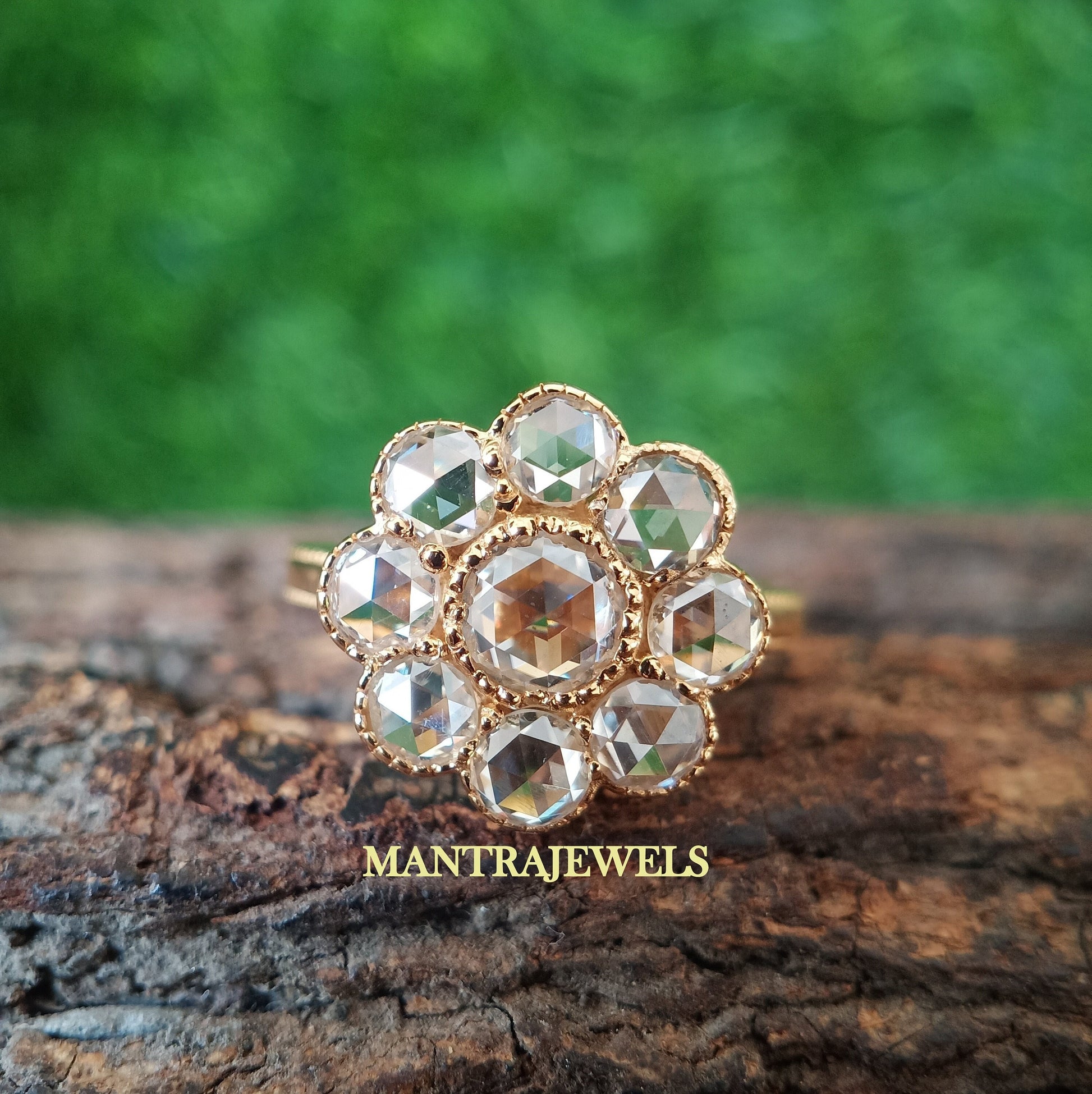 1.85 Ct. Round Cut Moissanite Ring - Daisy Cluster Engagement Ring - Gold Vintage Cluster Wedding Ring - Floral Ring Anniversary Gift