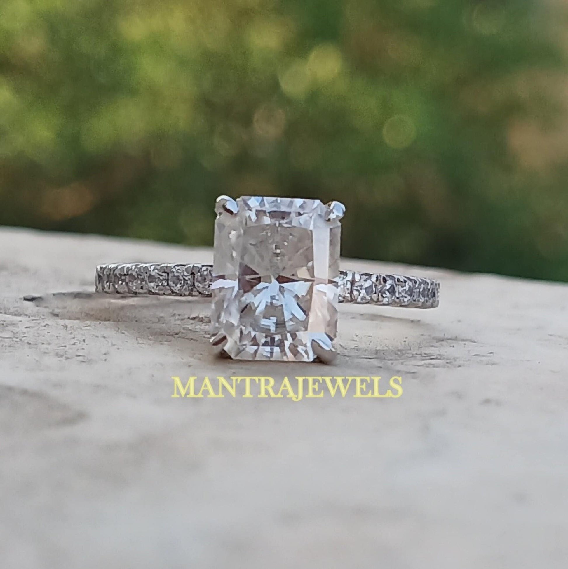 Crushed Ice 2.50 Ct Radiant Colorless Moissanite Ring | Hidden Halo Radiant Cut Solitaire Ring | Wedding Ring | 10k/14k/18k White Gold Ring