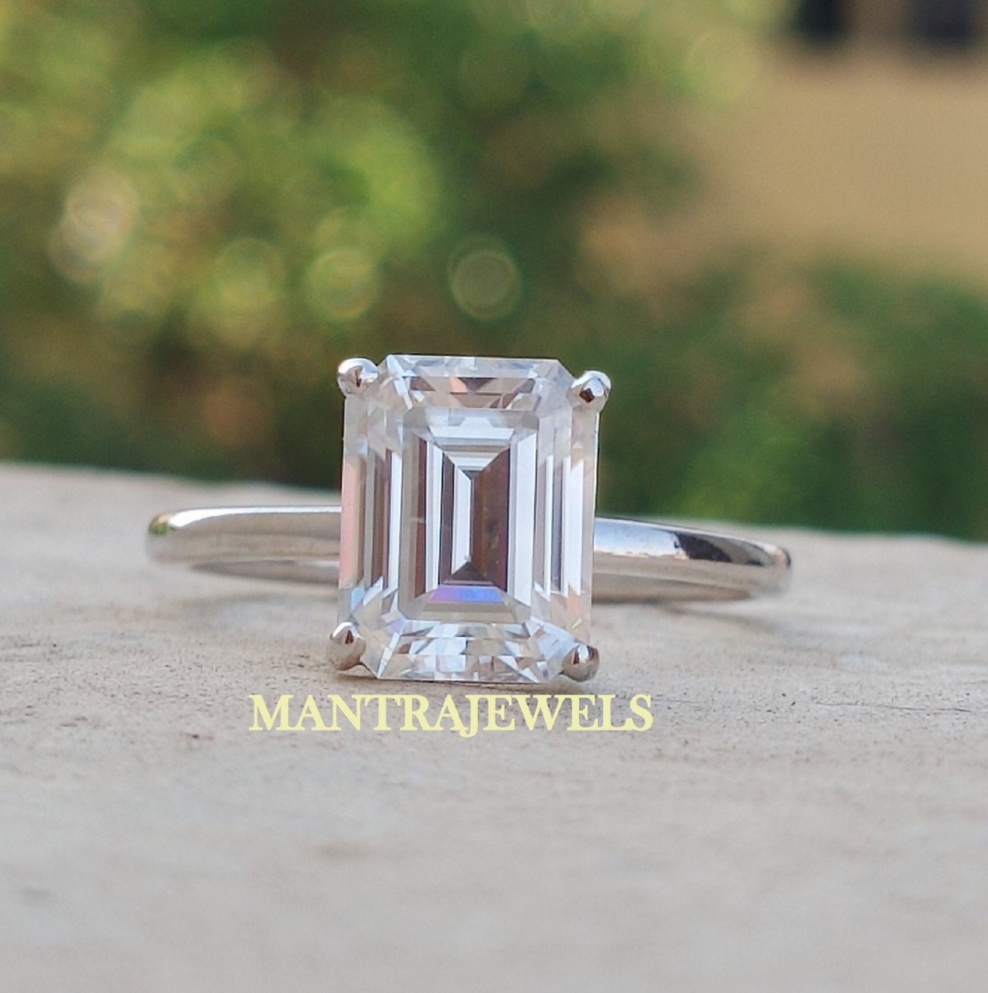 2.35Ct Emerald Cut Engagement Rings /Brilliant Moissanite Ring/ Genuine 14K White Gold Ring Wedding Rings/ Dainty Diamond Jewelry For Her.