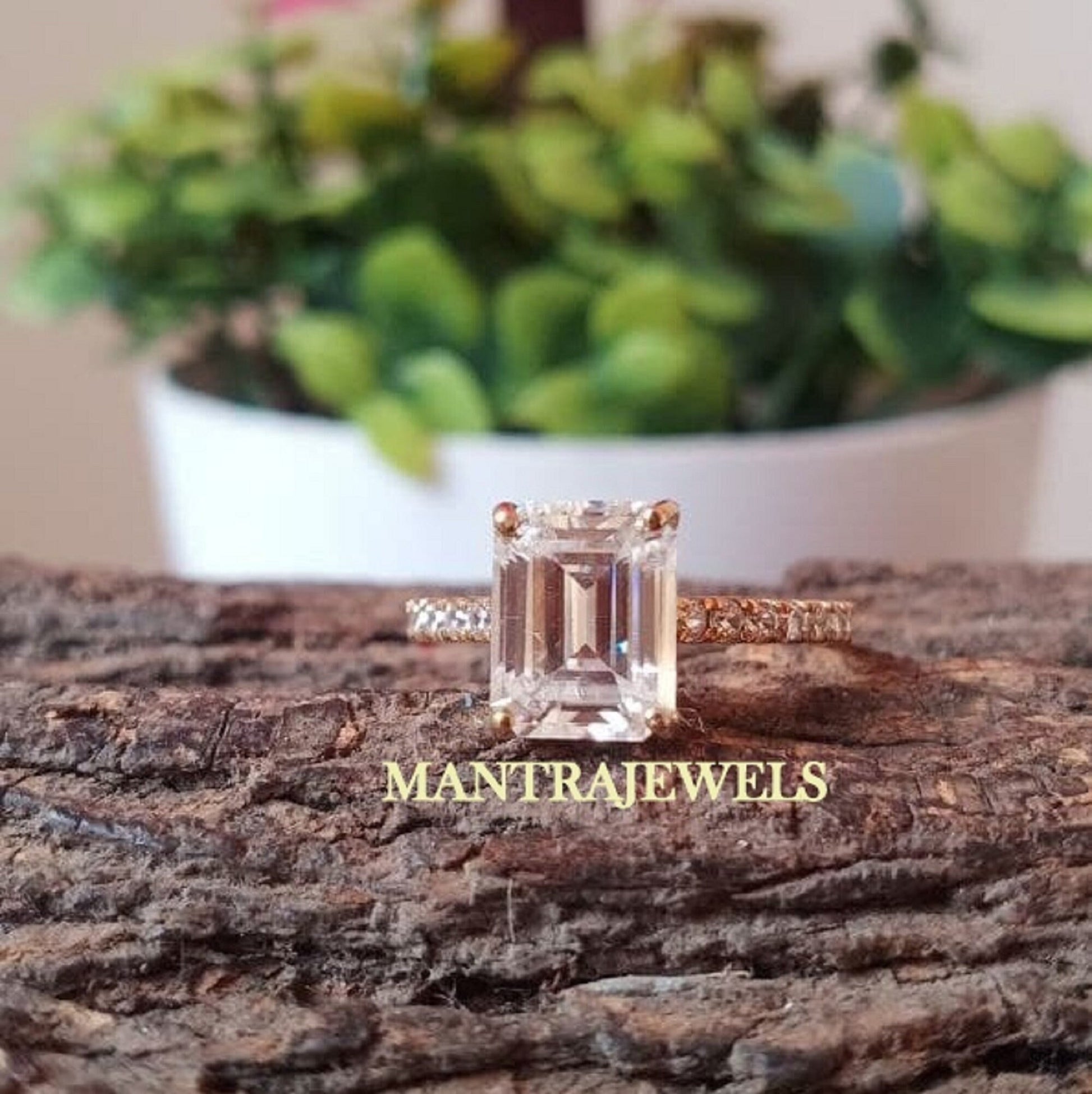 2.80 CT Emerald Cut Colorless Moissanite Ring, Emerald Cut Hidden Halo Diamond Engagement Ring, 14K Solid Yellow Gold Ring