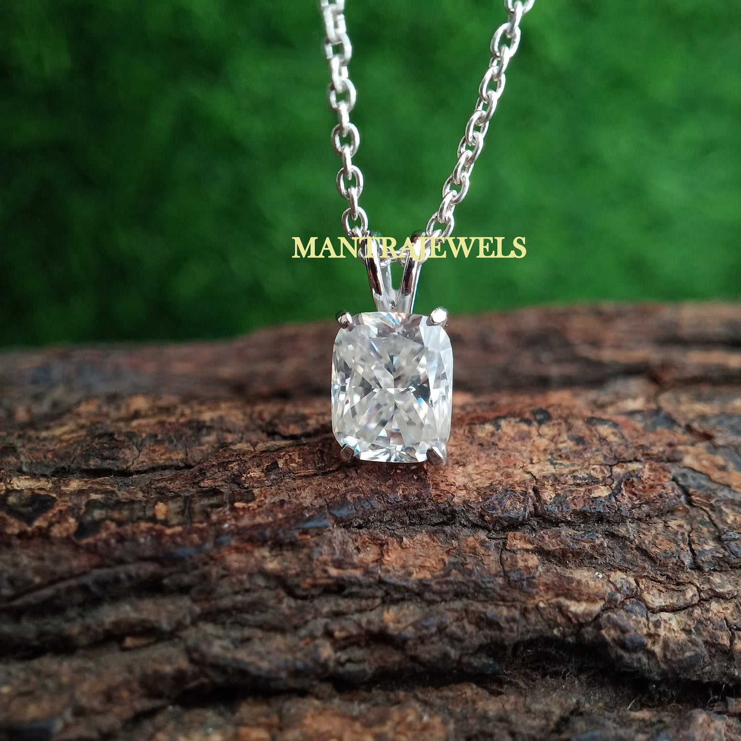 Moissanite Pendant / Moissanite Cushion Pendant Necklace / Cushion Shape Solitaire Pendant / Wedding Jewelry / Solid Gold Wedding Pendant