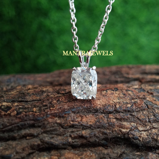 Moissanite Pendant / Moissanite Cushion Pendant Necklace / Cushion Shape Solitaire Pendant / Wedding Jewelry / Solid Gold Wedding Pendant