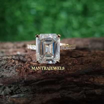 3.20CT Emerald Cut Engagement Ring, Yellow 14k/18k Gold Women Ring, Moissanite Emerald Cut Engagement Ring,Emerald Cut Solitaire Accent Ring