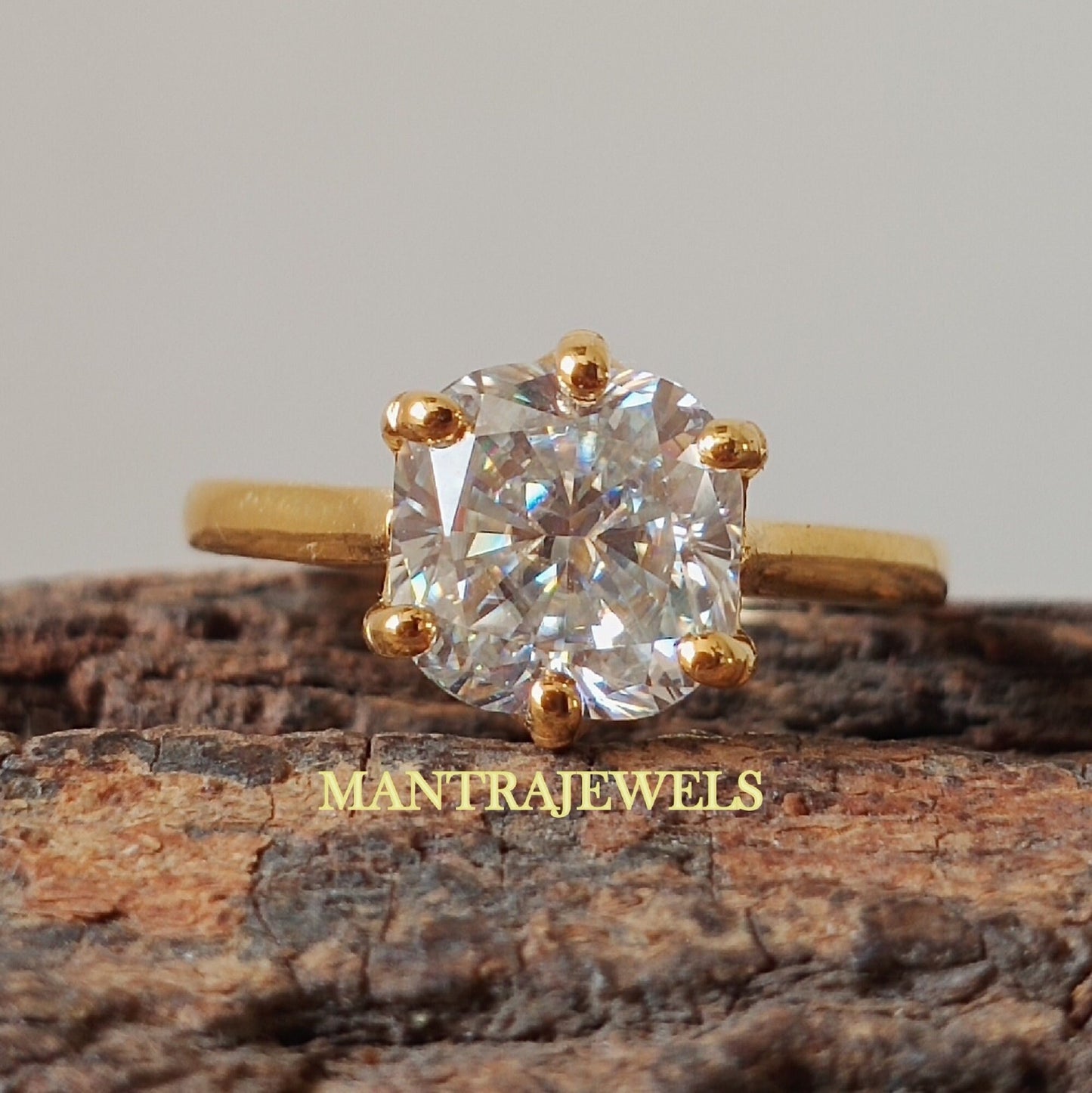 2.40 Carat Cushion Cut Moissanite Ring Solitaire 6 Prong Yellow Gold Engagement Ring Cushion Wedding Anniversary Ring