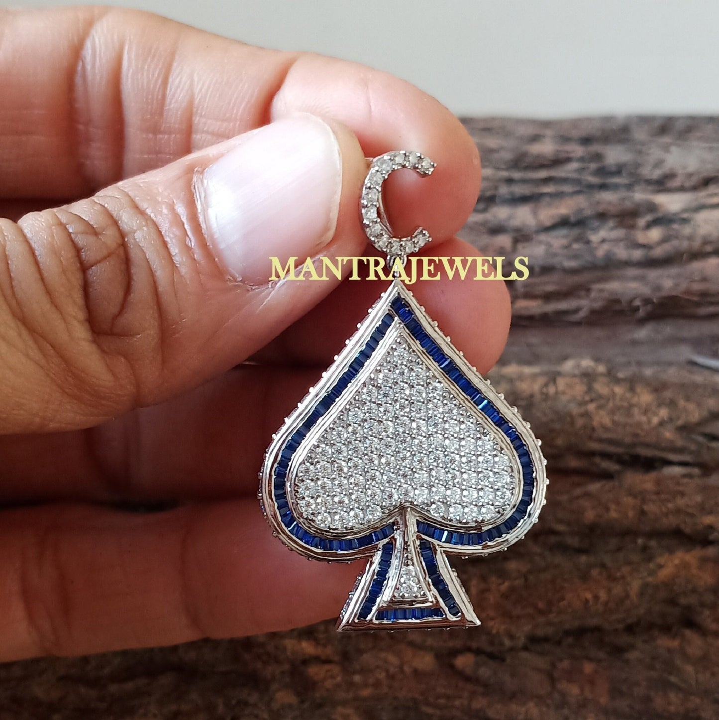 Hip Hop Moissanite Pendant / Iced Out Spades Moissanite Pendant / HipHop Sapphire Pendant / Spade Pikes Pendant / Moissanite Gold Pendant