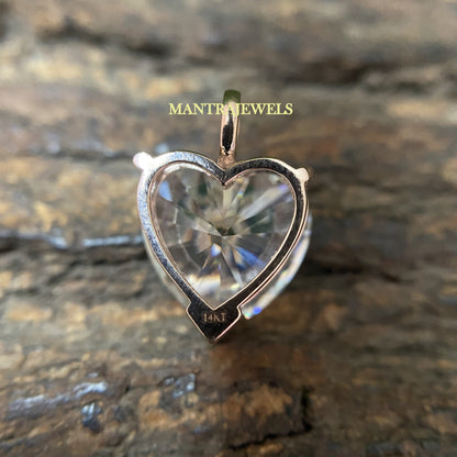 14Ct Heart Solitaire Moissanite Pendant, Handmade Wedding Pendant Jewelry for Women, Engagement Heart Moissanite Pendant Gift for Her