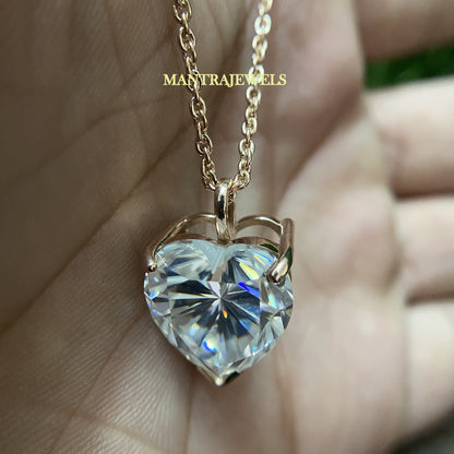 14Ct Heart Solitaire Moissanite Pendant, Handmade Wedding Pendant Jewelry for Women, Engagement Heart Moissanite Pendant Gift for Her