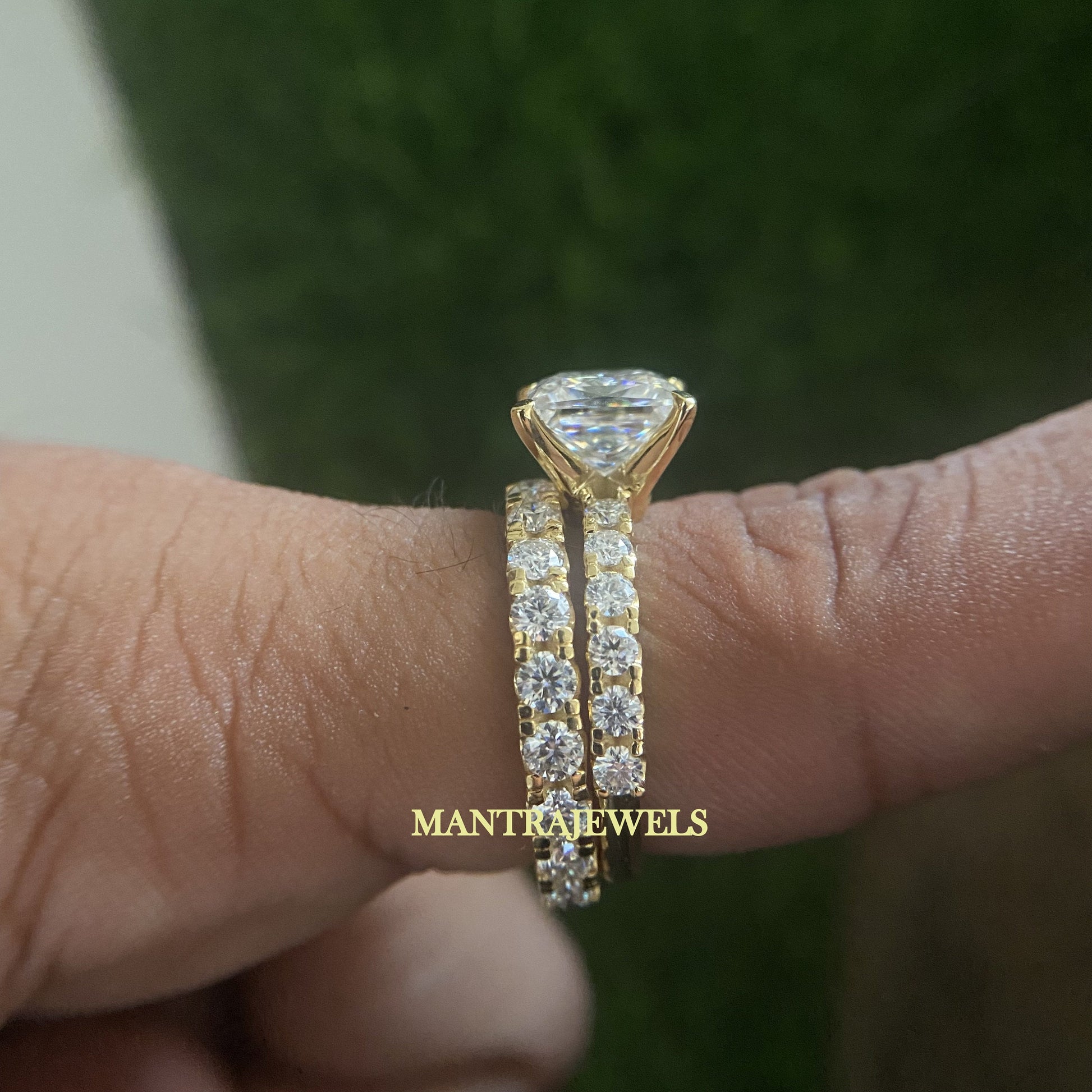 6.20TW Princess & Round Cut Moissanite Wedding Set, Engagement Ring, Anniversary Gift, Bridal Set, Full Eternity Matching Band, Yellow Gold