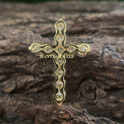 real gold cross pendant mens, cross pendant for women, historical cross pendant, Brilliant Round Moissanite Diamond Cross Pendant In Gold