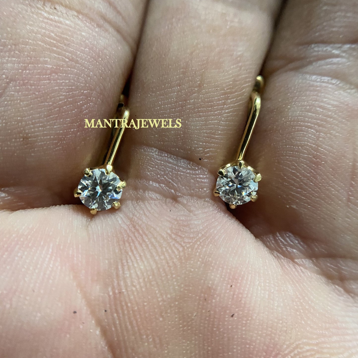 1Ct Round Moissanite Drop and Dangle Earrings, Moissanite Yellow Gold Bridal Earrings, Unique Wedding Earrings, Earrings gift for her