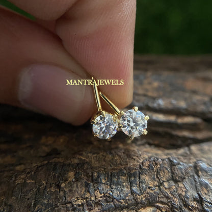 1Ct Round Moissanite Drop and Dangle Earrings, Moissanite Yellow Gold Bridal Earrings, Unique Wedding Earrings, Earrings gift for her