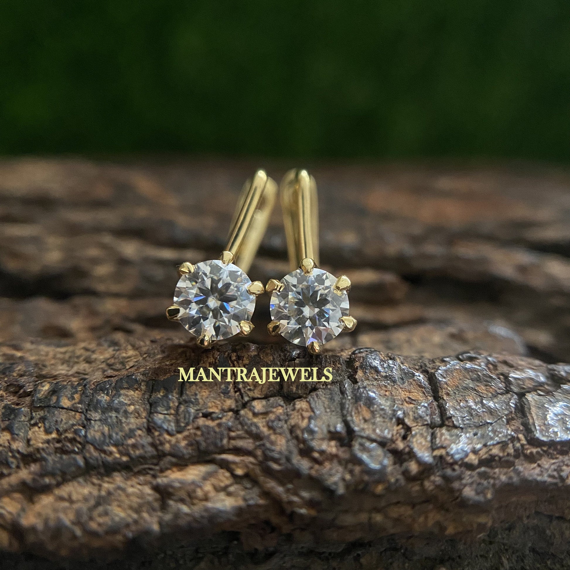 1Ct Round Moissanite Drop and Dangle Earrings, Moissanite Yellow Gold Bridal Earrings, Unique Wedding Earrings, Earrings gift for her