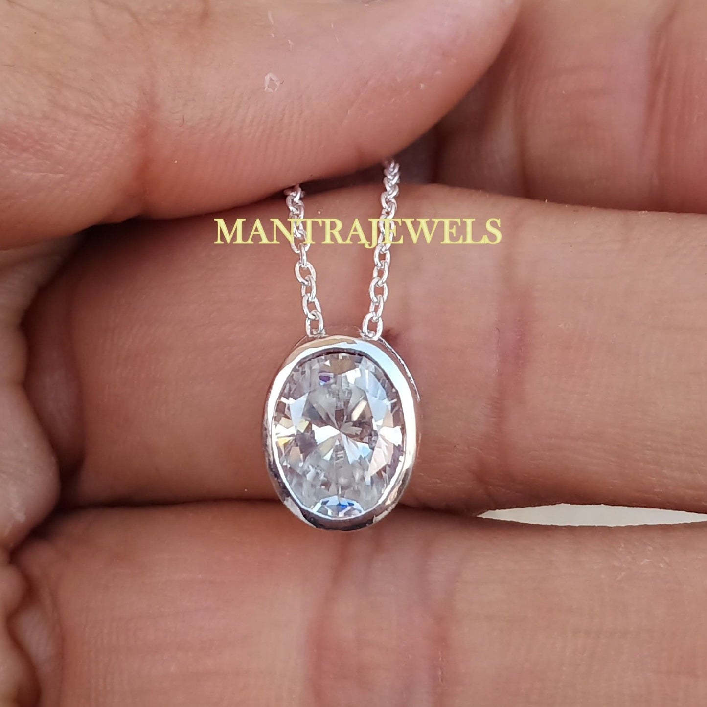 2.12CT Oval Brilliant Cut FG Color Moissanite Pendant, Wedding Pendant, Charm Pendant in 14k White Gold, Solitaire Bezel Set Diamond Pendant