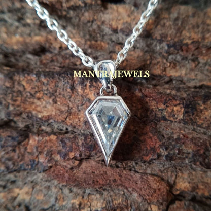 Solitaire Moissanite Pendant, Antique 1.45 CT Shield Cut Moissanite Pendant, Bezel Set Pendant, Wedding Anniversary Gift Pendant