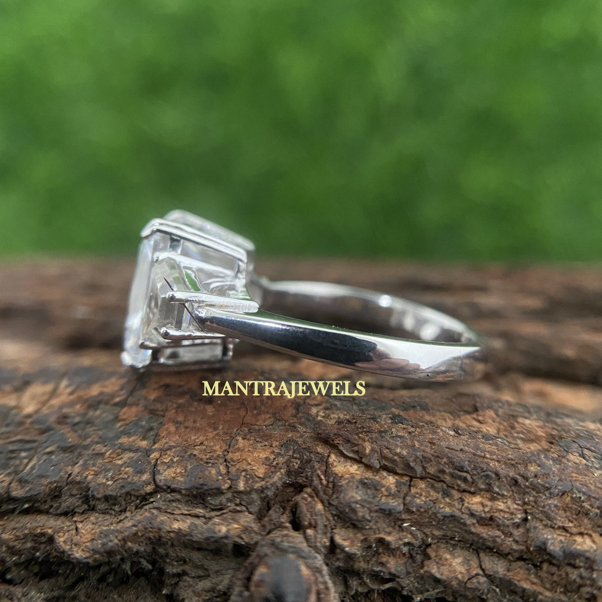 Radiant Cut Moissanite Wedding Ring/ Side Trapezoid Simulated Diamond Ring/ Filigree Design Art Deco Ring/ Forever One Moissanite Ring.