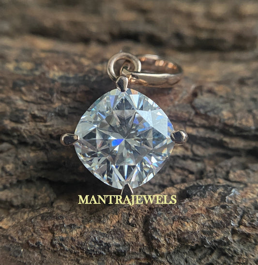 4.97 CT Cushion Near Colorless Moissanite Solitaire Pendant, Solitaire Moissanite Engagement Pendant, White/Yellow/Rose Gold Pendant