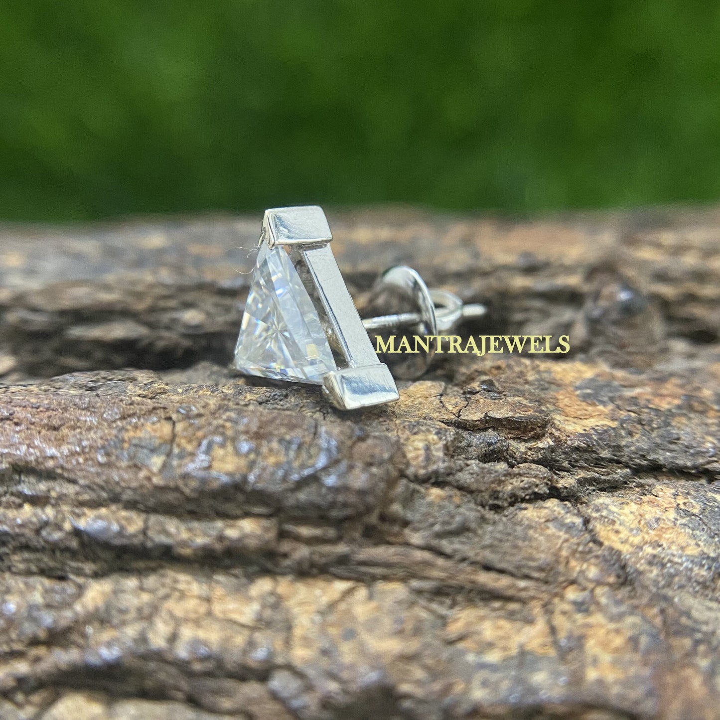 Trillion Cut Colorless Moissanite Stud Earring/ Sterling Silver Push Back Earring/ Prong Setting Diamond Earrings/ Gold Jewelry For Him.