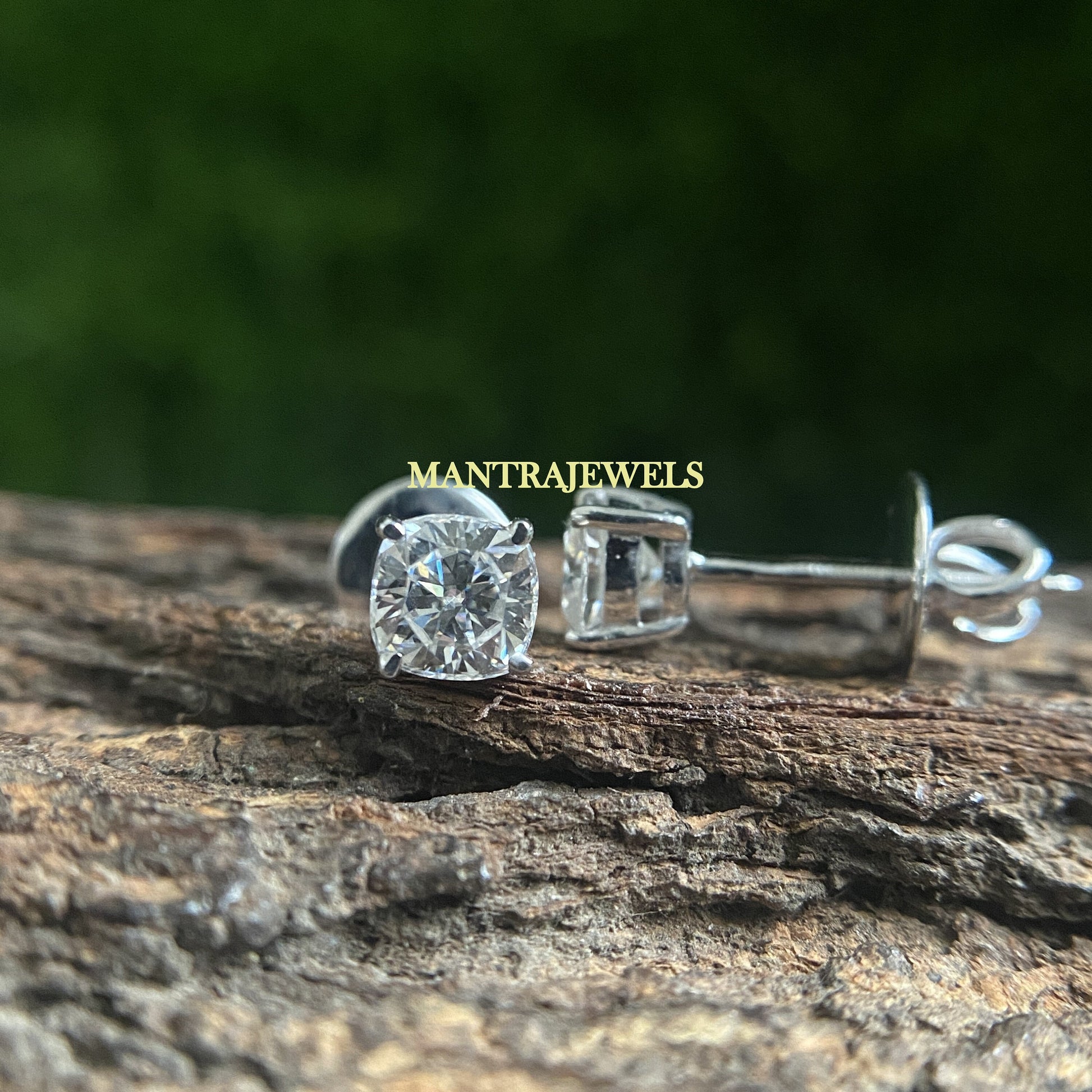 Cushion Moissanite Women's Stud Earrings In White Gold, Four Prong Set Moissanite Wedding Earrings, Solitaire Handcrafted Cushion Earrings.