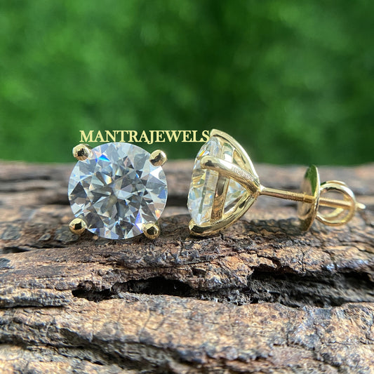 11.00 TCW Pairs Of Studs/ Round Cut Moissanite Diamond Earrings/ Yellow Gold Moissanite Earrings/ Dainty Earrings For Graduation Gift.