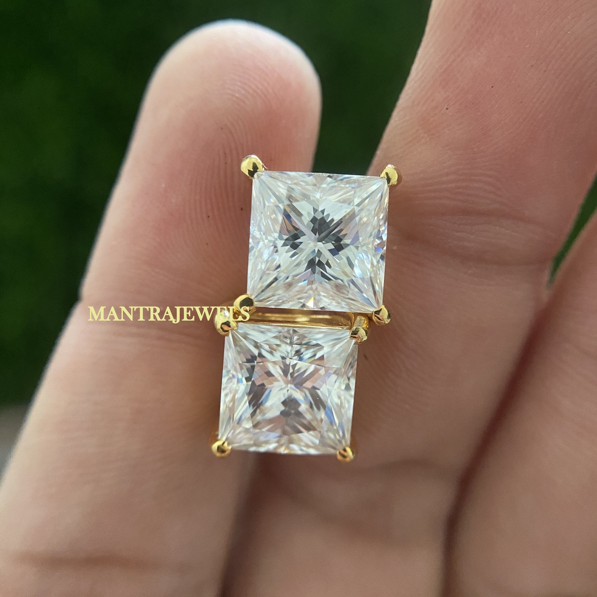 10.80 Carat Colorless Princess Cut Earrings, Screw Back Basket Setting Unisex Earrings, Gold Moissanite Stud Best For Anniversary Gift