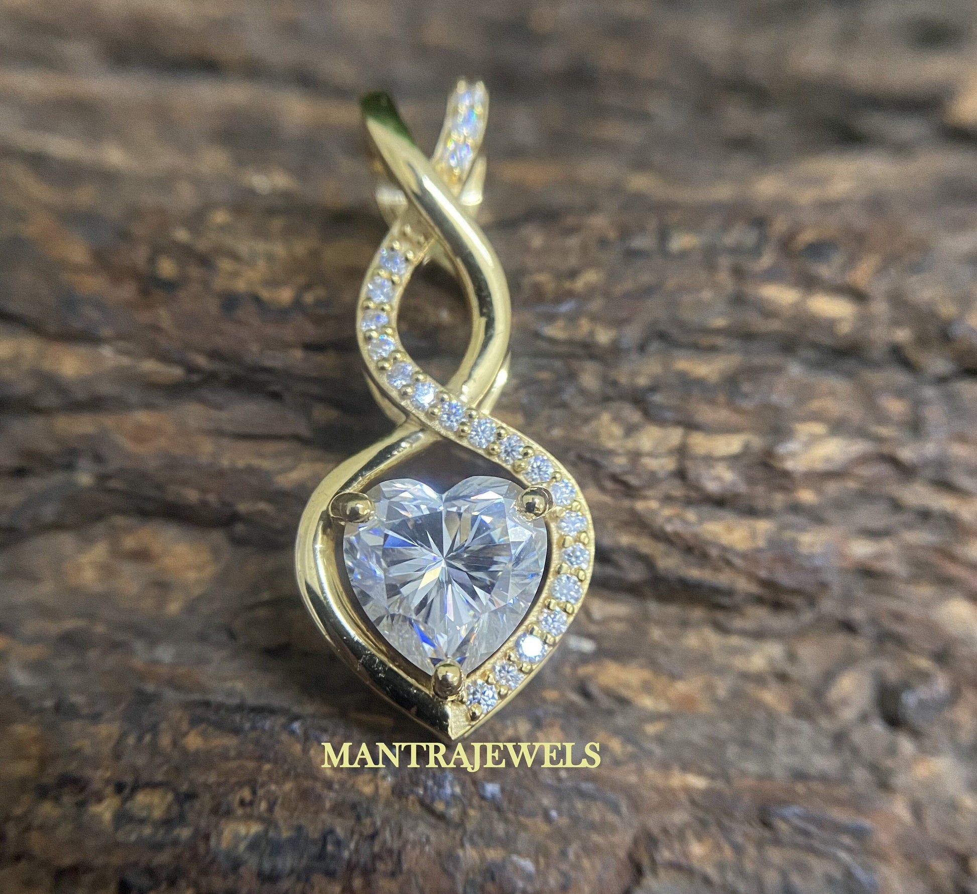 Heart Shape Diamond Moissanite Pendant/ Solitaire With Accents Necklace/ Prong Set Twisted Moissanite Pendant/ Birthday Present For Her .