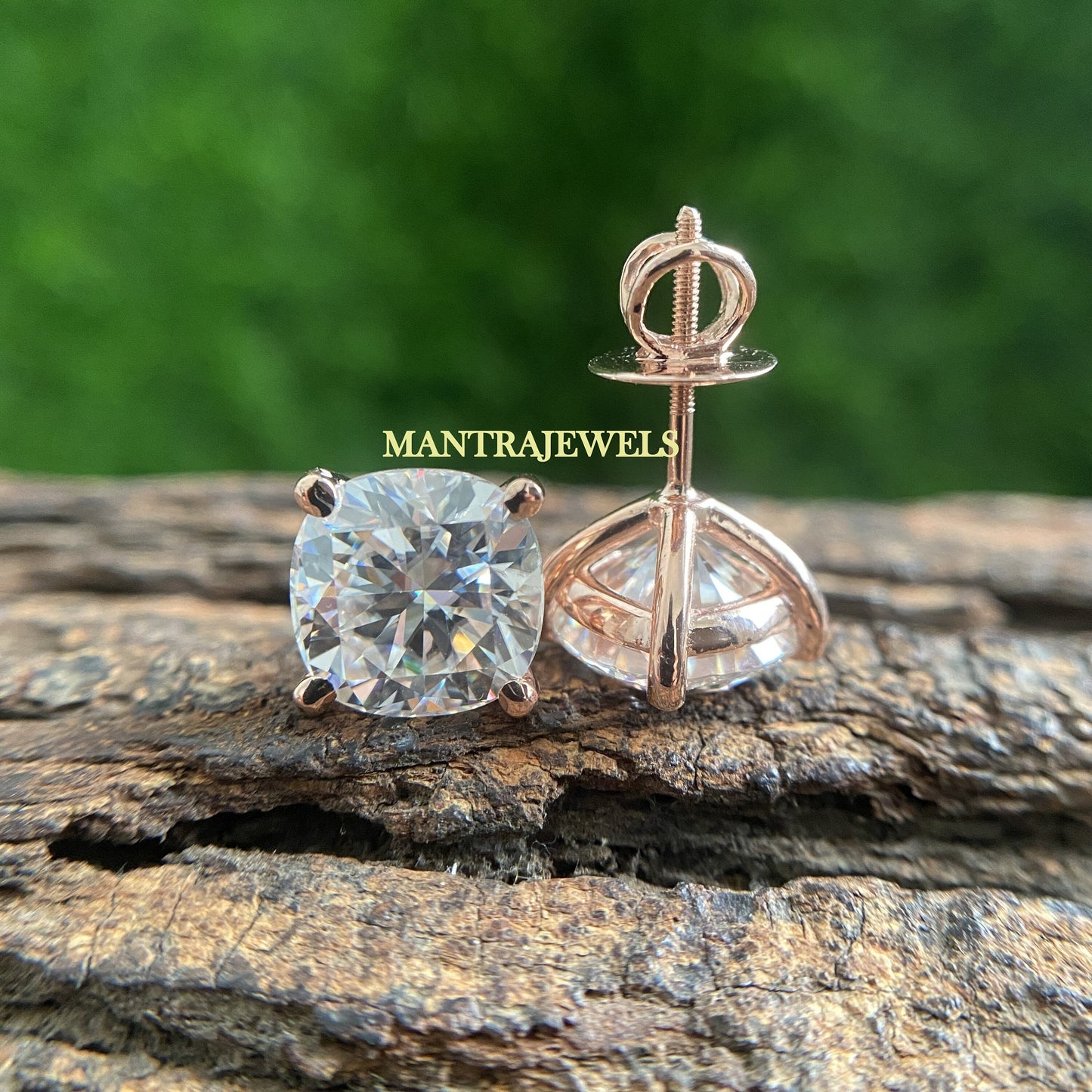 Cushion Cut Moissanite Earrings/ Solid 10KT/14KT/18KT Rose Gold Bridal Earrings/ Handmade Solitaire Diamond Moissanite Earrings For Her.