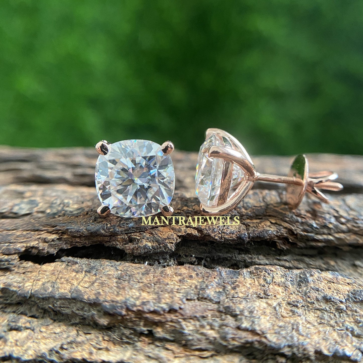 Cushion Cut Moissanite Earrings/ Solid 10KT/14KT/18KT Rose Gold Bridal Earrings/ Handmade Solitaire Diamond Moissanite Earrings For Her.