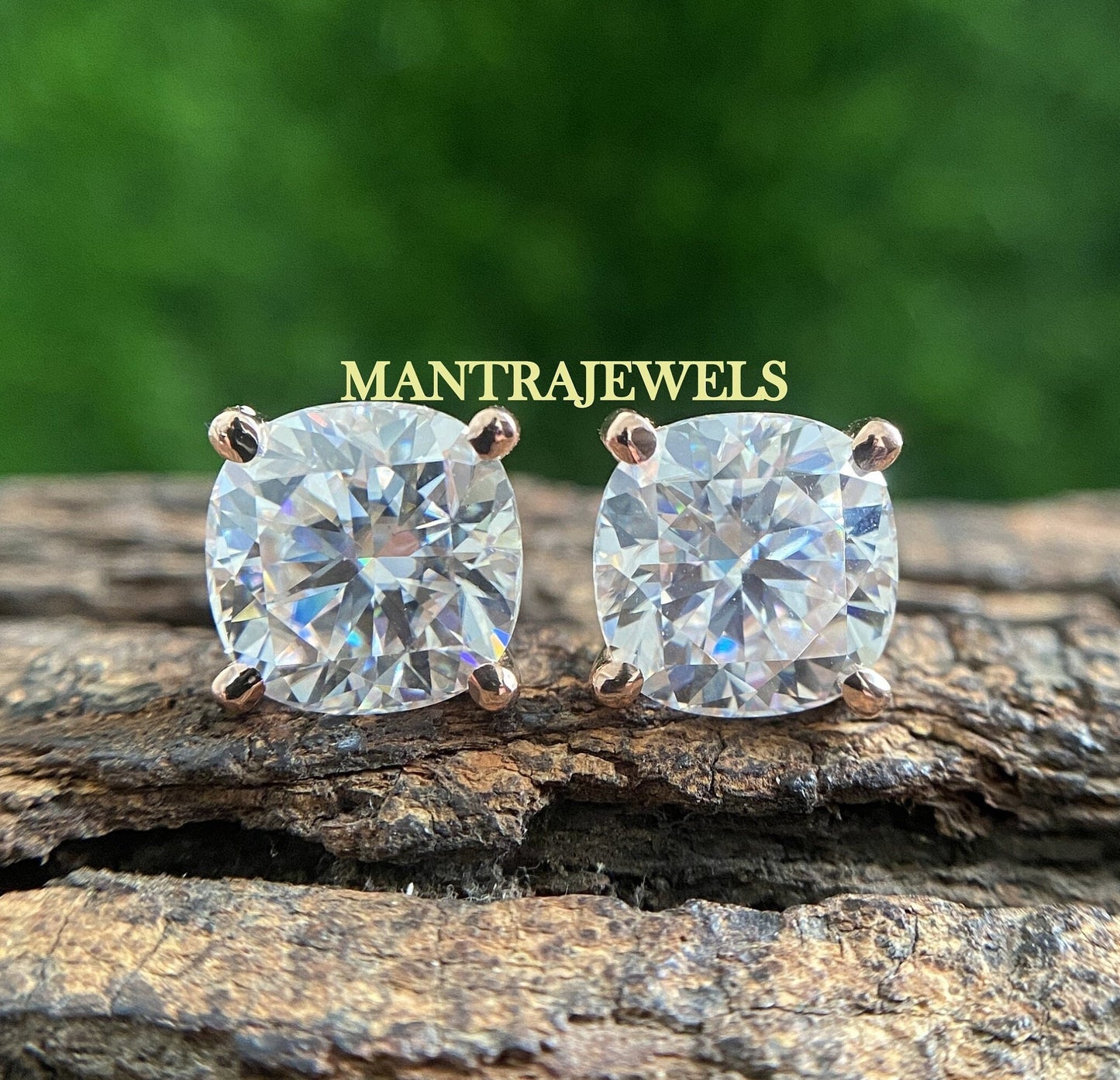 Cushion Cut Moissanite Earrings/ Solid 10KT/14KT/18KT Rose Gold Bridal Earrings/ Handmade Solitaire Diamond Moissanite Earrings For Her.