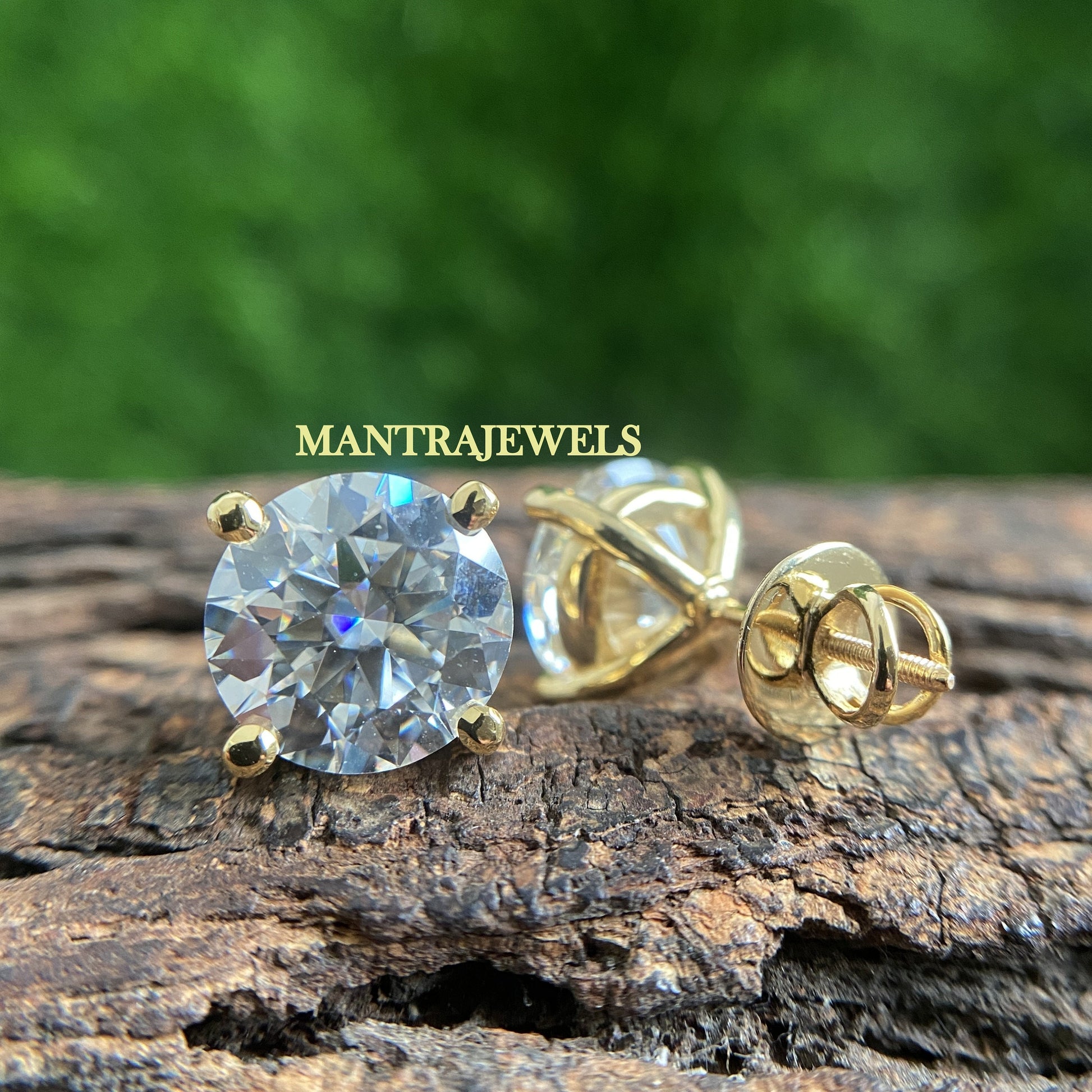 11.00 TCW Pairs Of Studs/ Round Cut Moissanite Diamond Earrings/ Yellow Gold Moissanite Earrings/ Dainty Earrings For Graduation Gift.