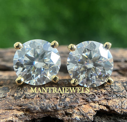 11.00 TCW Pairs Of Studs/ Round Cut Moissanite Diamond Earrings/ Yellow Gold Moissanite Earrings/ Dainty Earrings For Graduation Gift.