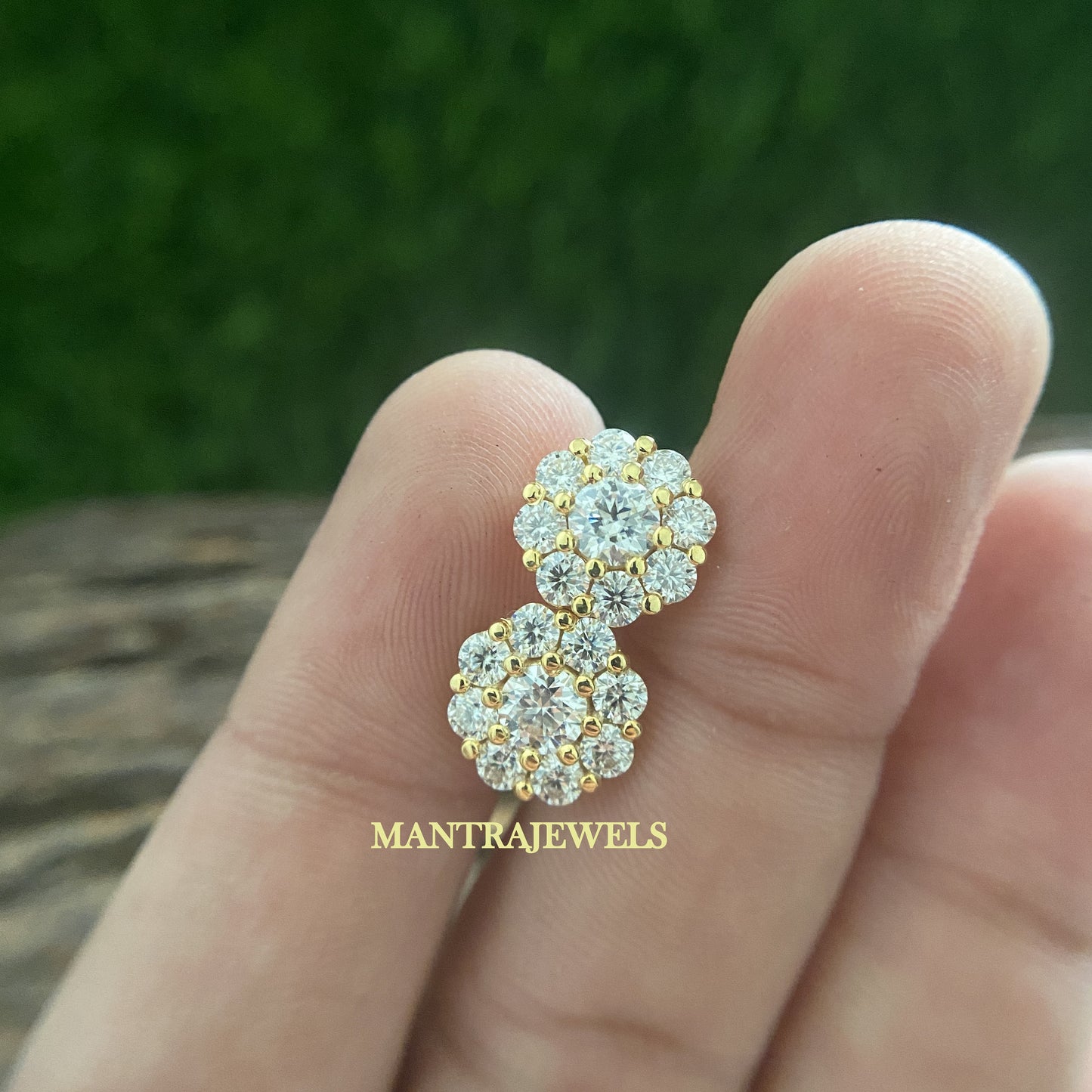 Designer Round Cut Moissanite Earrings/ Brilliant Screw Back Wedding Bridal Earring/ Floral Style Halo Diamond Stud Earrings.