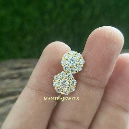 Designer Round Cut Moissanite Earrings/ Brilliant Screw Back Wedding Bridal Earring/ Floral Style Halo Diamond Stud Earrings.