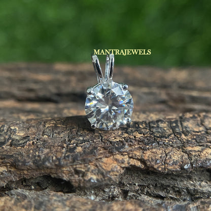 Round Cut Solitaire Moissanite Pendant Charm for Wedding Anniversary Gift White Gold Pendant with Basket Setting