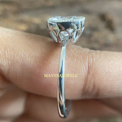 Vintage Style Cushion Cut Engagement Ring, 10K/14K/18K Solid White Gold Moissanite Ring, Bezel Set Solitaire Bridal Anniversary Ring.