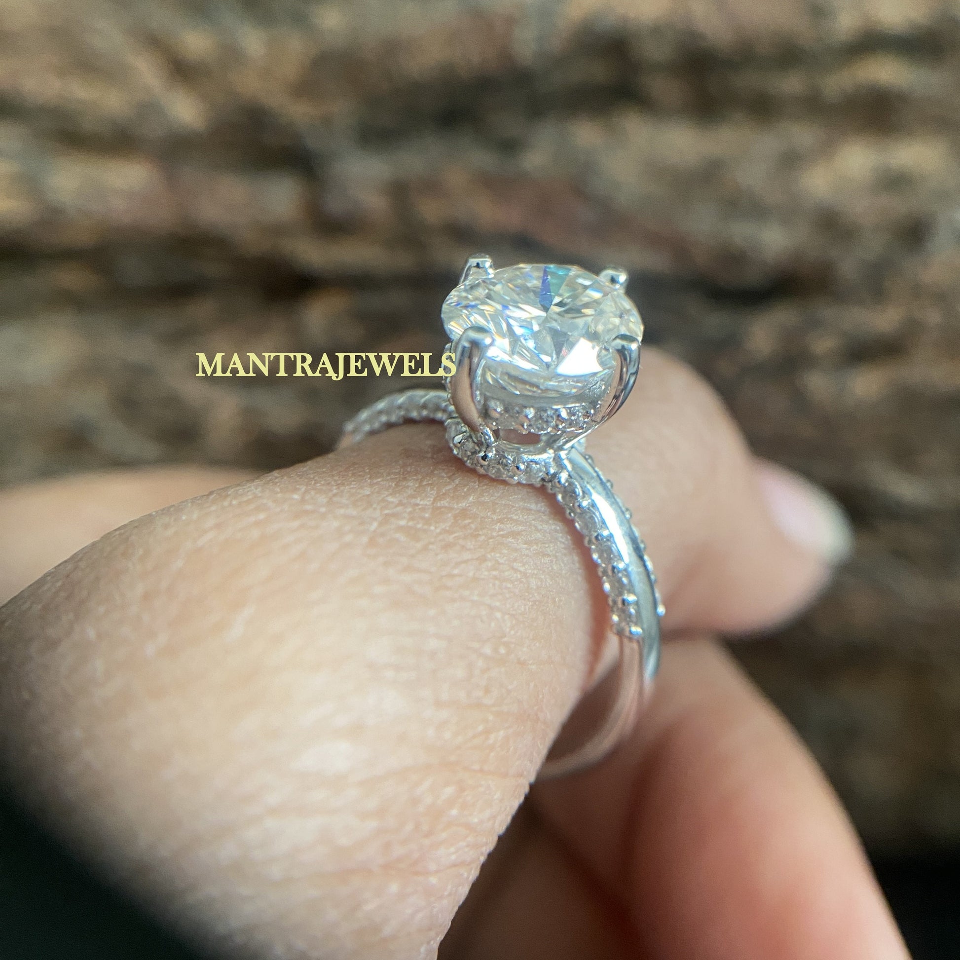 Colorless Oval Cut Moissanite Ring, Double Hidden Halo Pave Set Diamond Ring, Art Deco Dainty Handmade Ring, Women's Proposal Surprises Ring