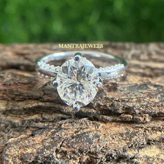 Colorless Oval Cut Moissanite Ring, Double Hidden Halo Pave Set Diamond Ring, Art Deco Dainty Handmade Ring, Women's Proposal Surprises Ring