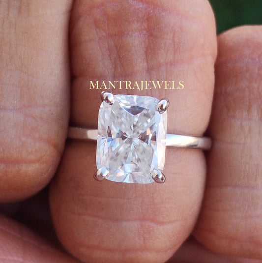 3.25 CT Elongated Cushion Cut Ring, Solid 10k/14k/18k White gold Wedding Anniversary Ring, Solitaire Handmade Diamond Jewelry.