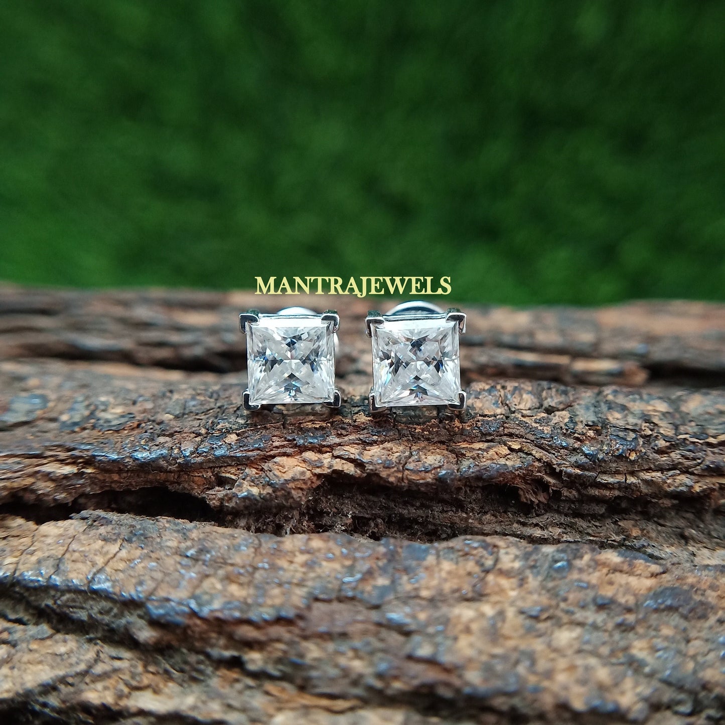 Moissanite Screw Back Earrings/ Princess Cut Studs Wedding Earrings/ Basket Setting Unisex Earrings/ 925 Sterling Silver Diamond Earrings.