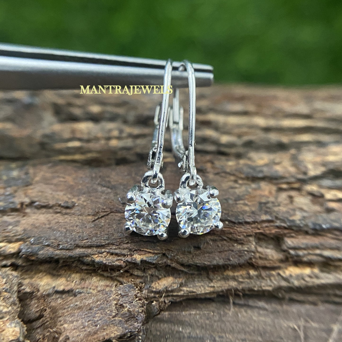 925 Sterling Silver Dangle Earrings, Brilliant Lever Back Wedding Bridal Earring, Round Cut Moissanite Diamond Dangle Drop Earring.