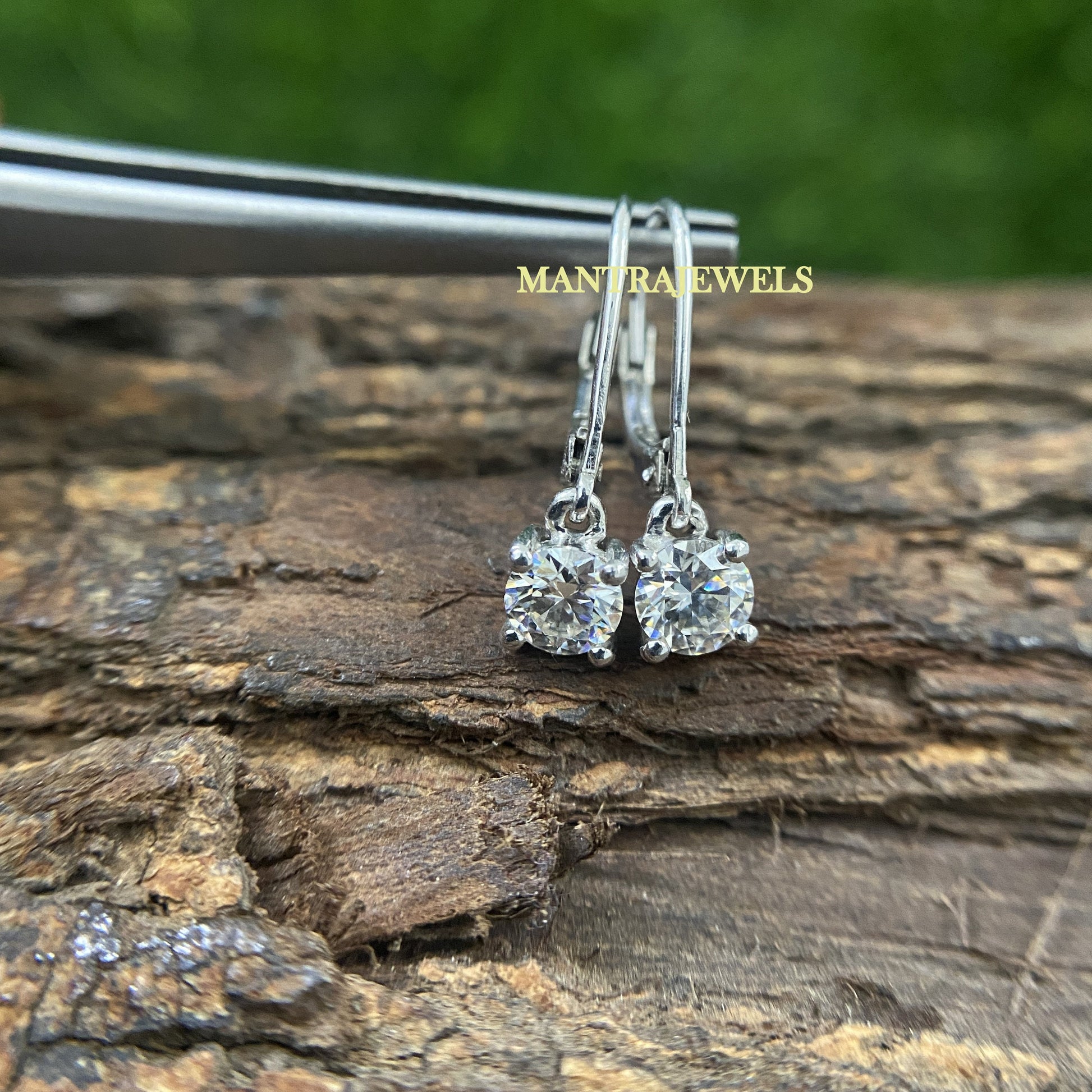 925 Sterling Silver Dangle Earrings, Brilliant Lever Back Wedding Bridal Earring, Round Cut Moissanite Diamond Dangle Drop Earring.