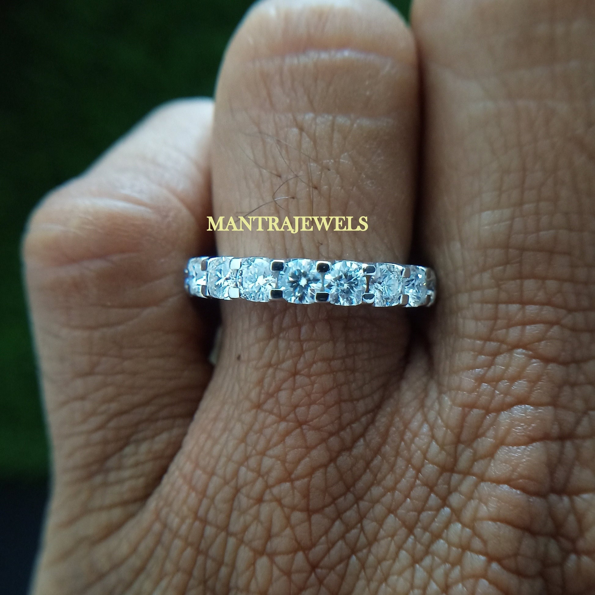 3Ct Moissanite Round Cut Full Eternity Engagement Band Ring Solid14K White Gold Over