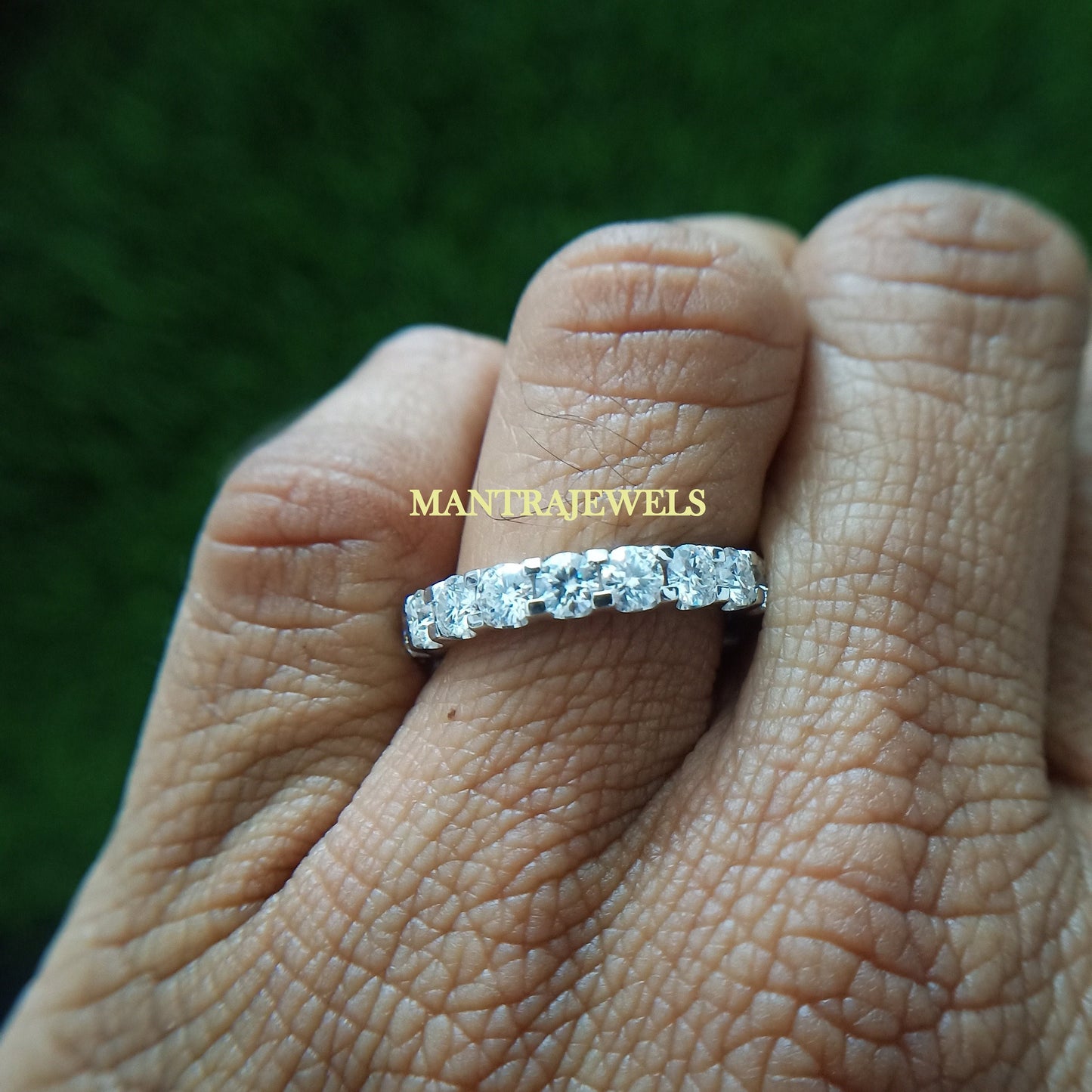 3Ct Moissanite Round Cut Full Eternity Engagement Band Ring Solid14K White Gold Over