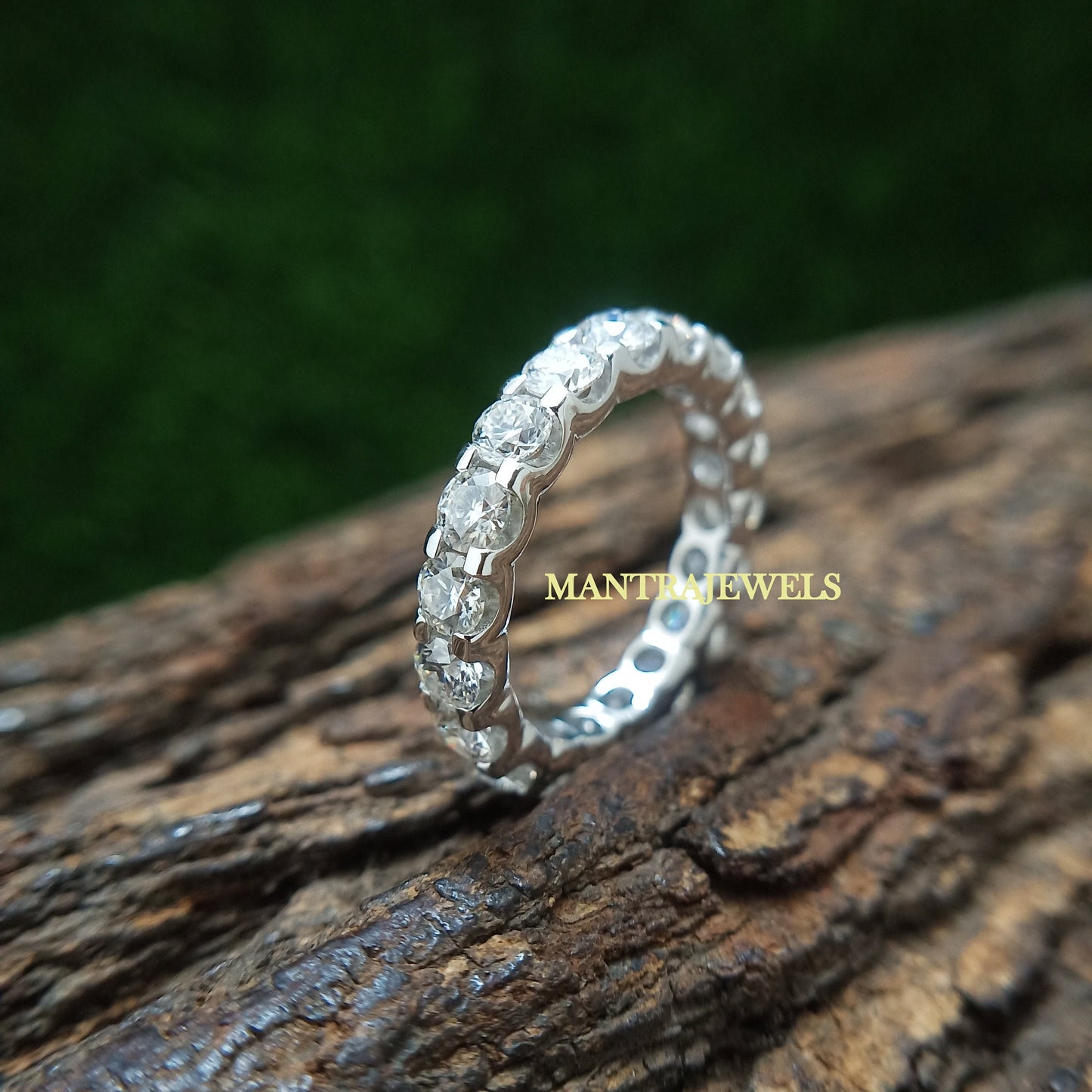 3Ct Moissanite Round Cut Full Eternity Engagement Band Ring Solid14K White Gold Over