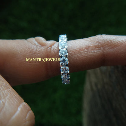 3Ct Moissanite Round Cut Full Eternity Engagement Band Ring Solid14K White Gold Over