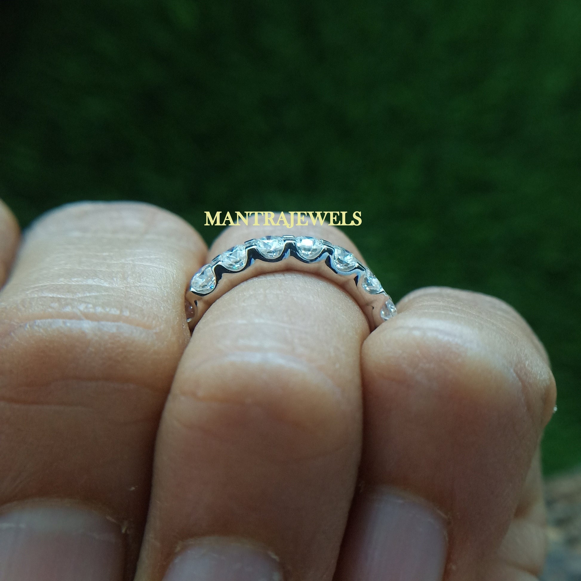 3Ct Moissanite Round Cut Full Eternity Engagement Band Ring Solid14K White Gold Over