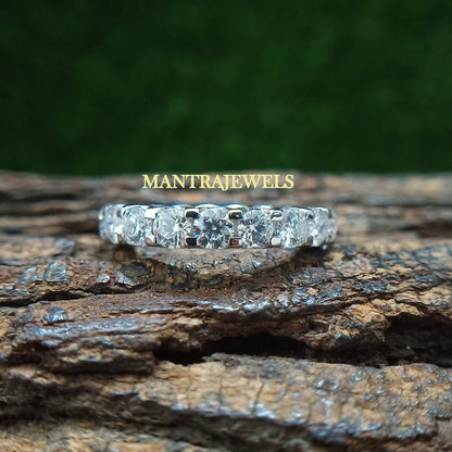 3Ct Moissanite Round Cut Full Eternity Engagement Band Ring Solid14K White Gold Over