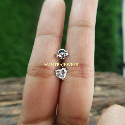 Moissanite Solitaire Stud Earrings, White Gold Earrings, Heart Shape Moissanite Earring, Push Back Earrings For Women, Wedding Gift Earrings