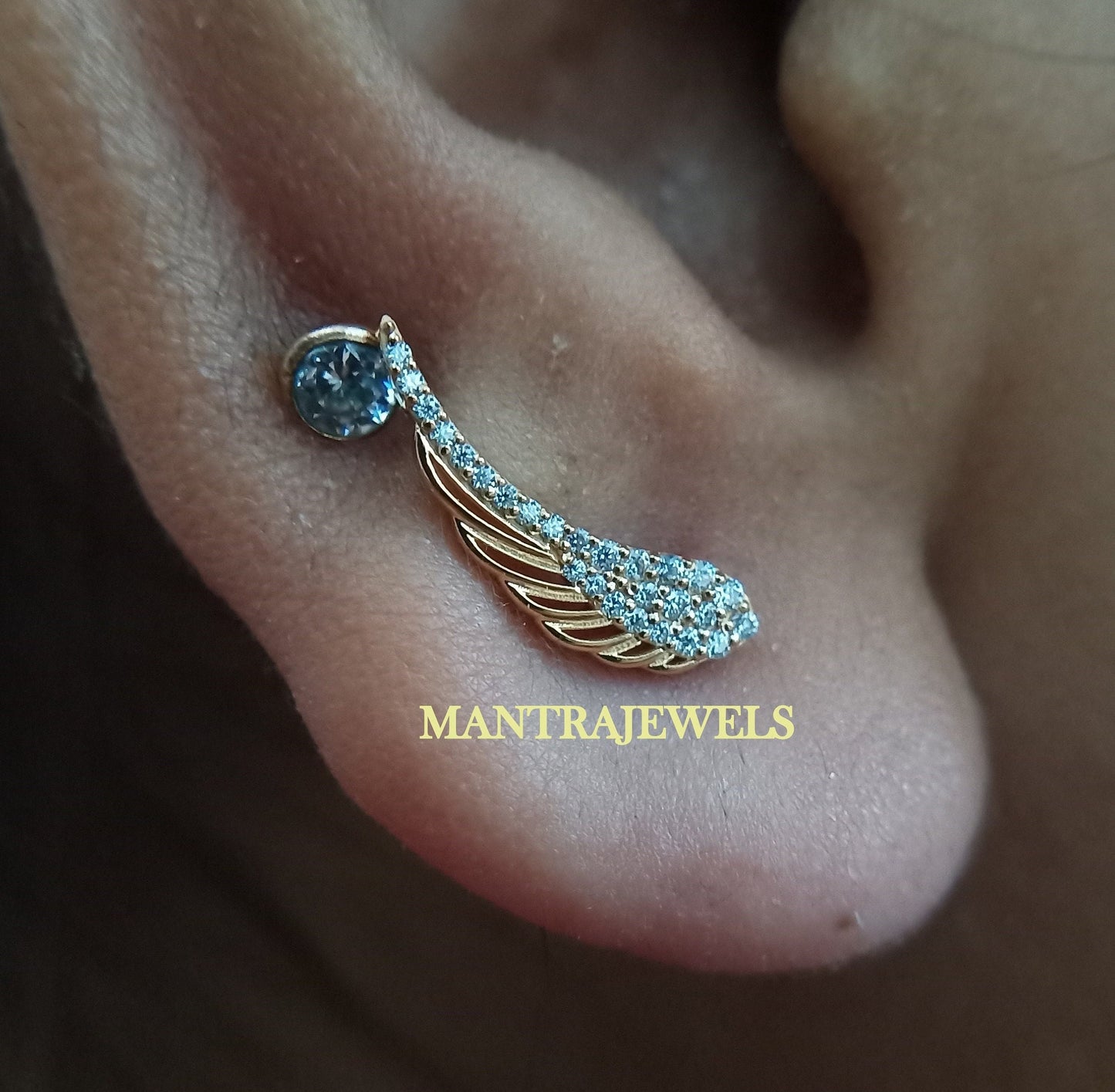 Designer Feather Cut Moissanite Earrings, Solitaire Screw Back Antique Earrings, Solid Yellow/White/Rose Gold Earrings, Earring For Women.