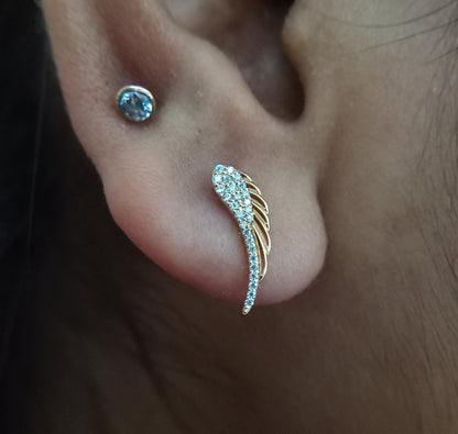 Designer Feather Cut Moissanite Earrings, Solitaire Screw Back Antique Earrings, Solid Yellow/White/Rose Gold Earrings, Earring For Women.